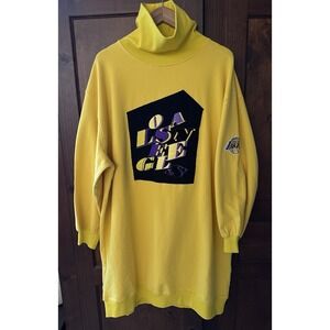 FISLL Los Angeles Lakers Womens Turtle Neck Sweatshirt Dress Yellow 2XL NWT